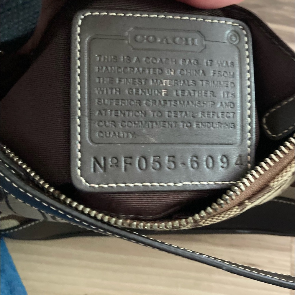 Coach Demi Signature Purse Bag Pouch Khaki Tan Monogram Chocolate Leather # 6094 - Picture 2 of 9